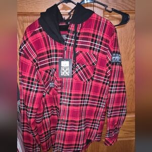 HOWITZER Red Plaid Hooded Flannel Shirt Jacket